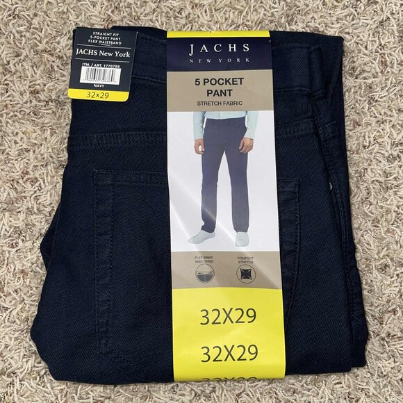 Jachs New York Men’s Twill 5-Pocket Pants Navy, Size 32x29 (New) - Picture 1 of 16